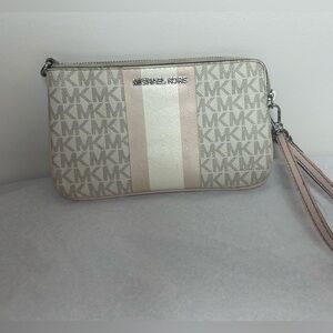 Michael Kors Monogram Beige and Cream Wristlet